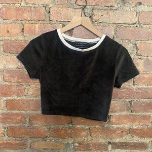 Urban Outfitters Black Crop Velour T-shirt